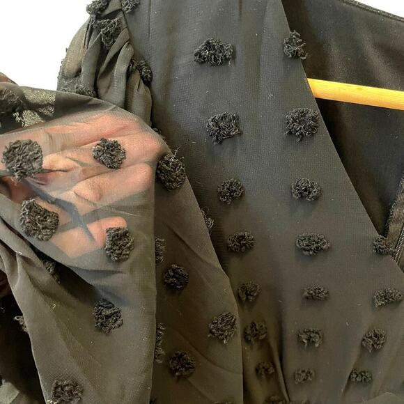 Halogen M Black Swiss Dot Dress | Nordstrom, Tiered Ruffle Hem, Sheer Sleeves - Picture 4 of 6